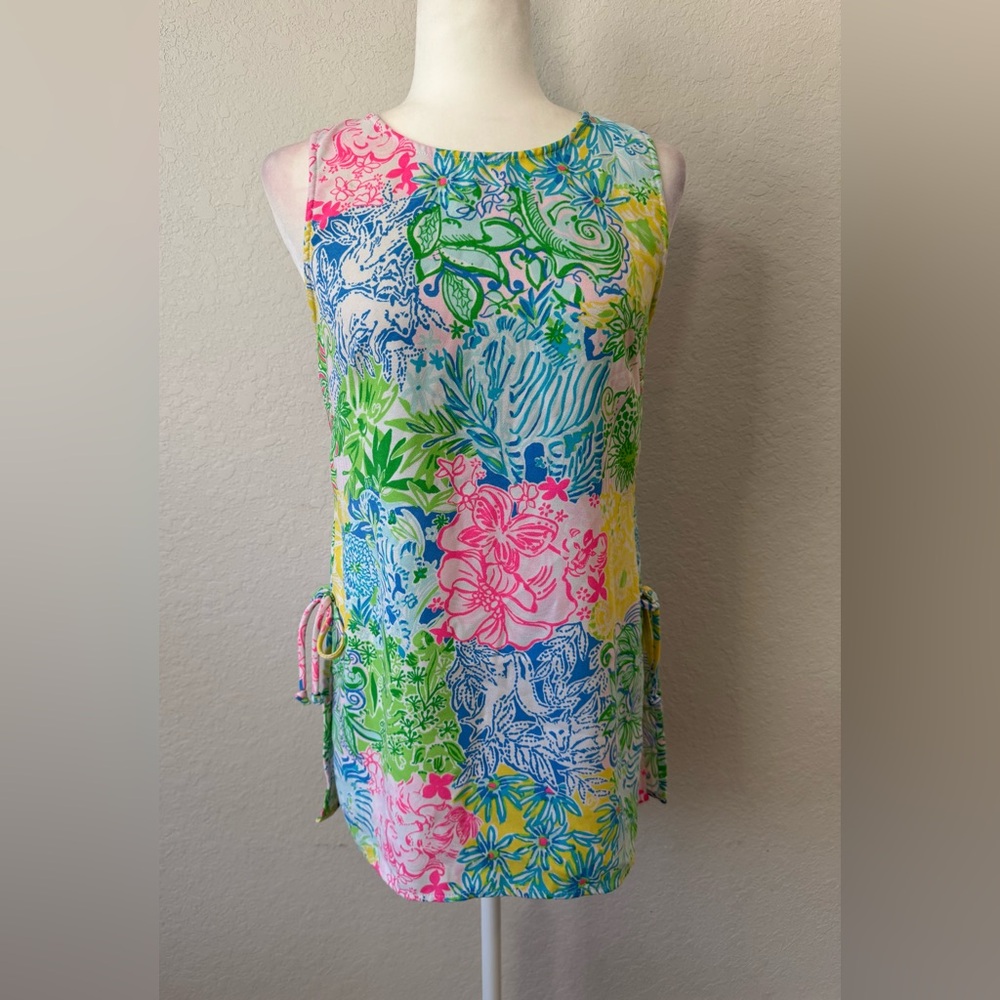 New Lilly Pulitzer Donna Top Multi Cheek‎ To Cheek Tunic Bows Women's Size S D